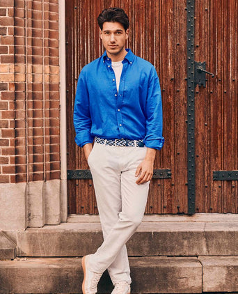 Overhemd linen cotton cobalt