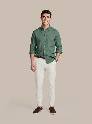 Overhemd linen cotton donkergroen Overhemd linen cotton donkergroen