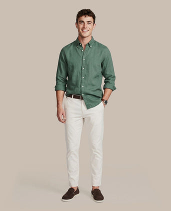 Overhemd linen cotton donkergroen
