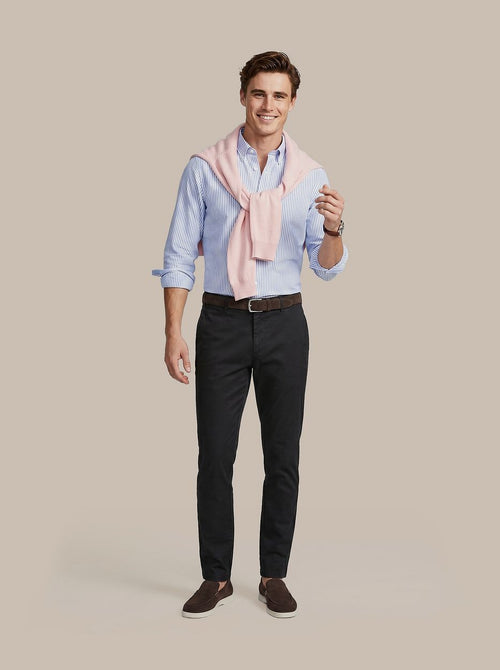 Overhemd linen cotton streep blauw
