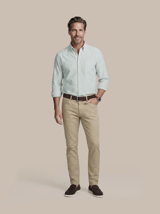 Overhemd linen cotton streep groen Overhemd linen cotton streep groen