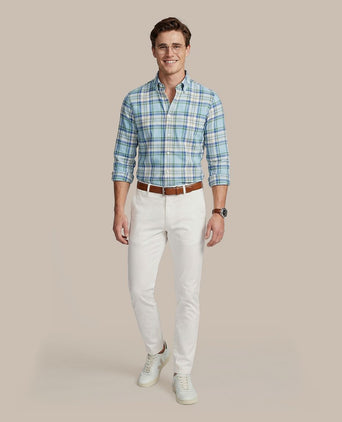Overhemd linen cotton checks blauw groen