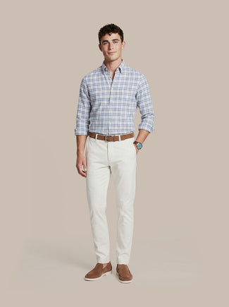 Overhemd linen cotton checks blauw sand Overhemd linen cotton checks blauw sand