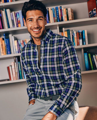 Overhemd flanel checks groen blauw