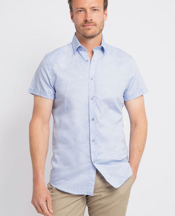 Short sleeve overhemd linnen lichtblauw