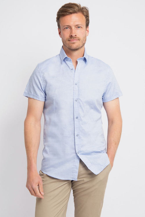 Short sleeve overhemd linnen lichtblauw