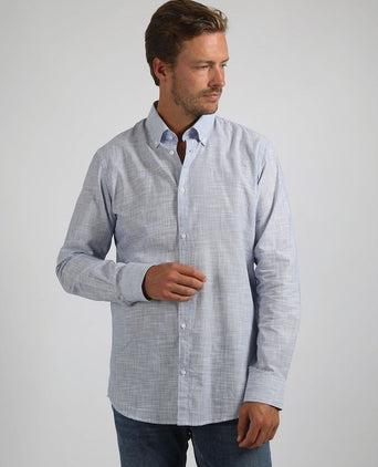 Overhemd cotton slub streep blauw
