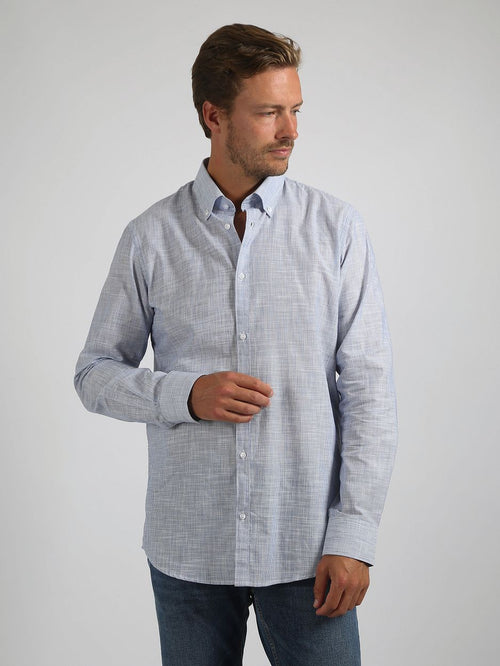 Overhemd cotton slub streep blauw