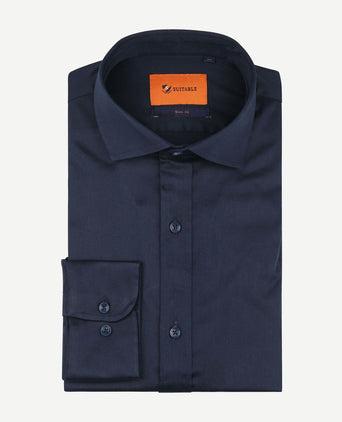 Suitable satin overhemd donkerblauw | Slim-fit