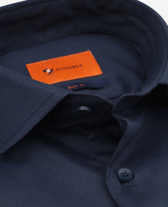 Suitable satin overhemd marine | Slim-fit