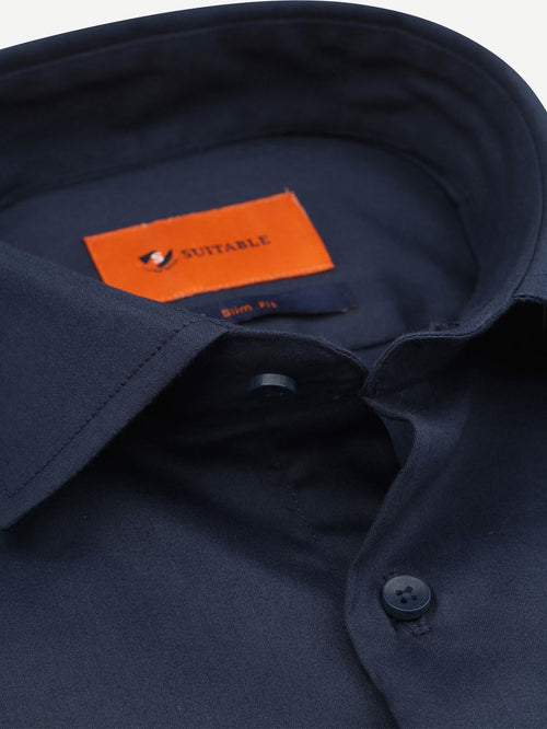 Suitable satin overhemd marine | Slim-fit