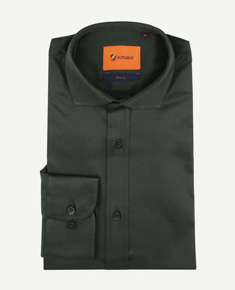 Suitable satin overhemd donkergroen | Slim-fit