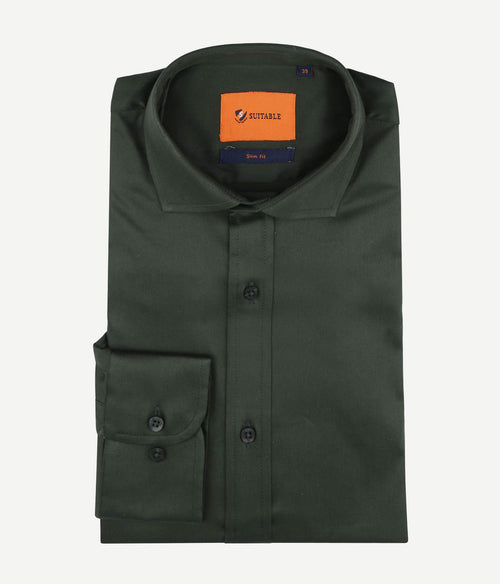 Suitable satin overhemd donkergroen | Slim-fit