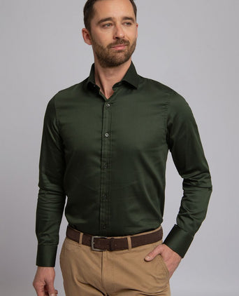 Suitable satin overhemd donkergroen | Slim-fit