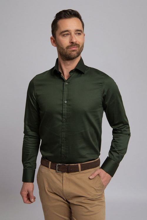 Suitable satin overhemd donkergroen | Slim-fit