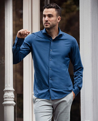 Suitable sorona overhemd denim blauw | Slim-fit