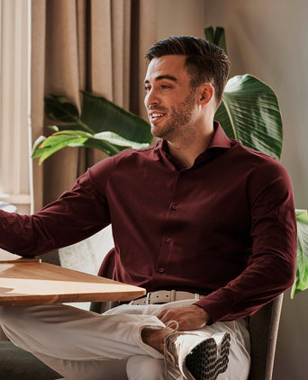 Suitable sorona overhemd wine rood | Slim-fit