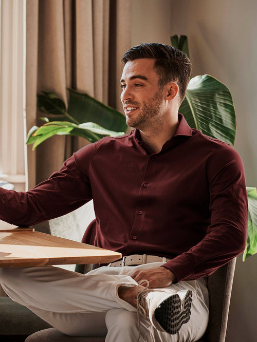 Suitable sorona overhemd wine rood | Slim-fit