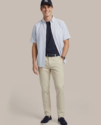 Short sleeve overhemd Oxford yale streep lichtblauw