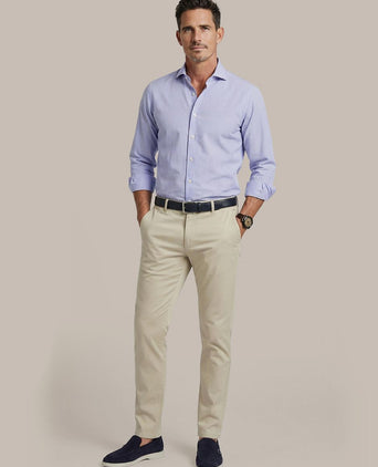 Overhemd twill streep lichtblauw rood