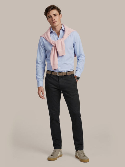 Overhemd twill streep lichtblauw