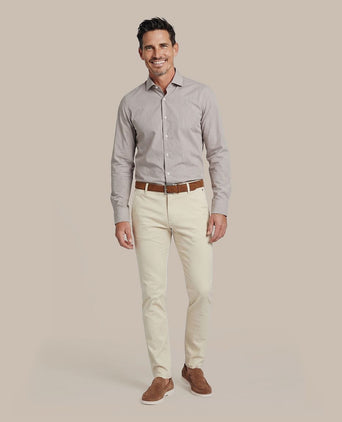 Twill overhemd extra lange mouw streep bruin