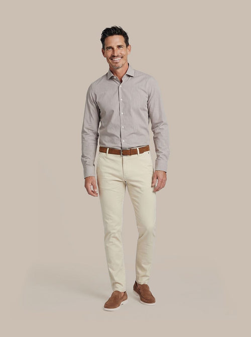 Twill overhemd extra lange mouw streep bruin