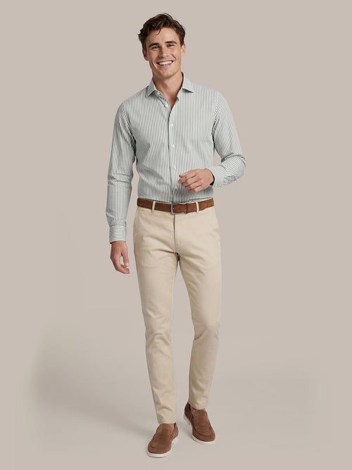 Twill overhemd extra lange mouw streep groen