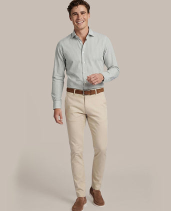 Twill overhemd extra lange mouw streep groen