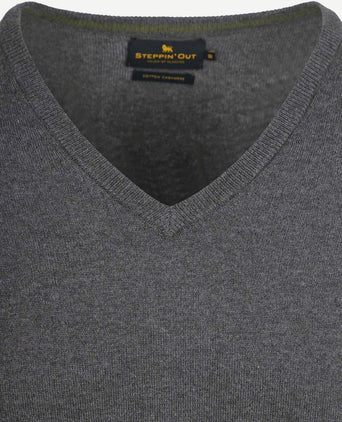 Trui cotton cashmere v-hals antraciet melange