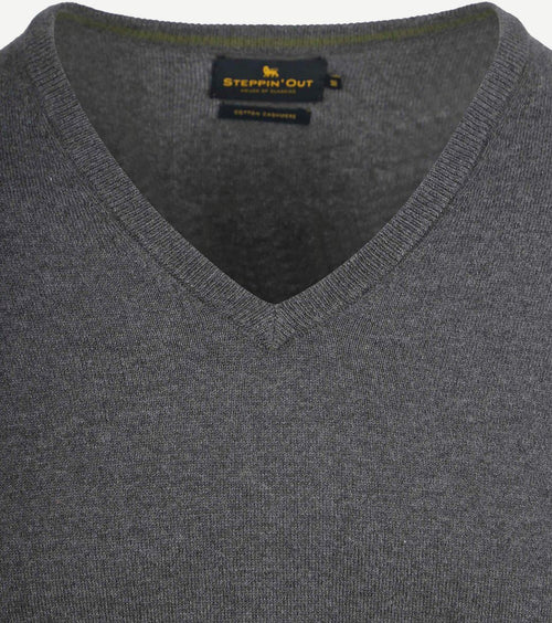 Trui cotton cashmere v-hals antraciet melange