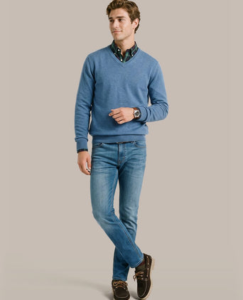 Trui cotton cashmere v-hals indigo blauw