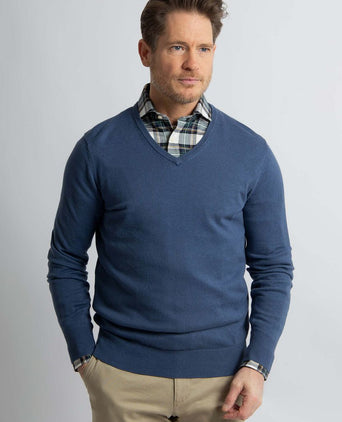Trui cotton cashmere v-hals indigo blauw