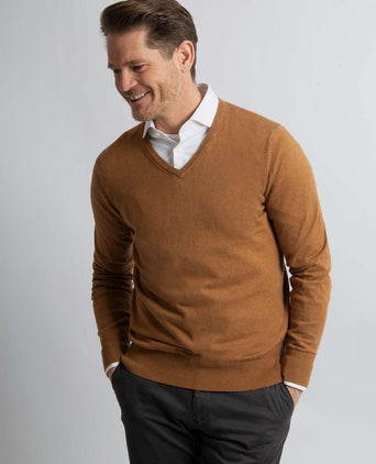 Trui cotton cashmere v-hals camel