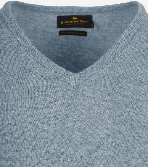Pullover v-hals merinowol sky blue