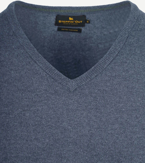 Pullover v-hals merinowol kobaltblauw