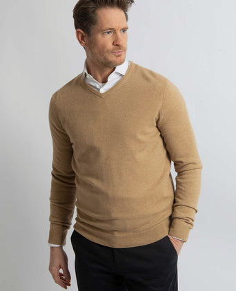 Pullover v-hals merinowol beige