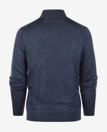 halve rits trui merinowol indigo blauw
