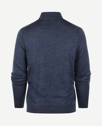 halve rits trui merinowol indigo blauw