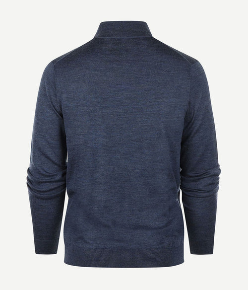 halve rits trui merinowol indigo blauw