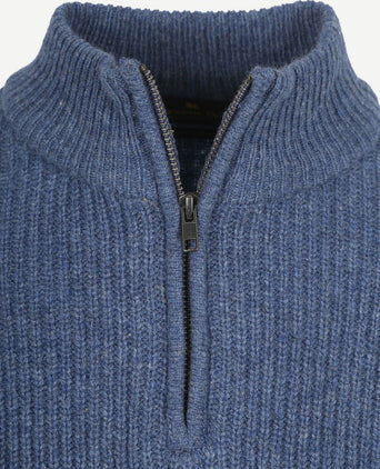 halve rits trui lamswol mid blauw