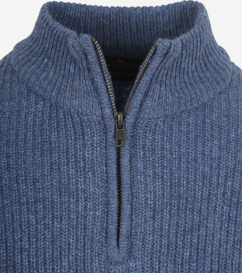 halve rits trui lamswol mid blauw