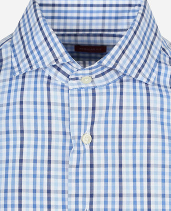 Extra lange mouwen overhemd ruit blauw