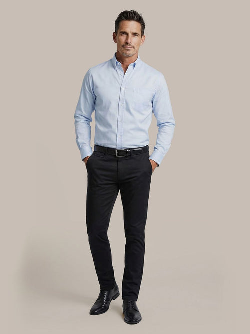 Overhemd twill extra lange mouw lichtblauw
