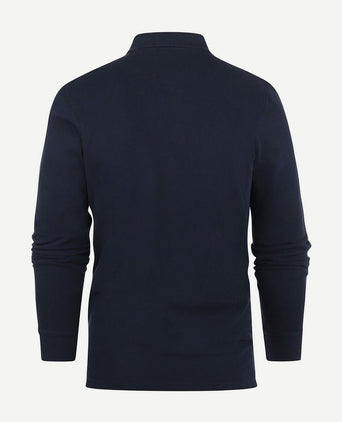 Longsleeve polo piqué classic donkerblauw