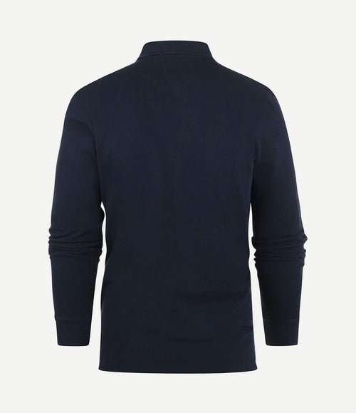 Longsleeve polo piqué classic donkerblauw