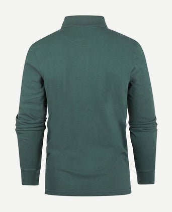 Longsleeve polo piqué klassiek donkergroen