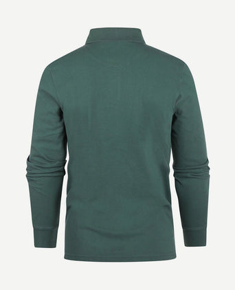Longsleeve polo piqué klassiek donkergroen