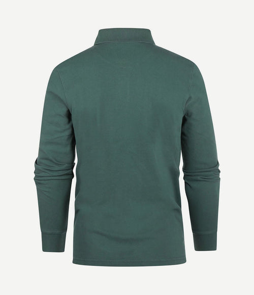 Longsleeve polo piqué klassiek donkergroen