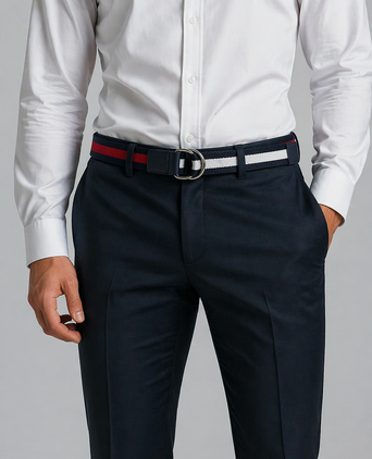 Tape riem donkerblauw rood